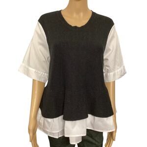 Moth By Anthropologie wool blend Layered 3/4 white sleeve Sweater XL grey